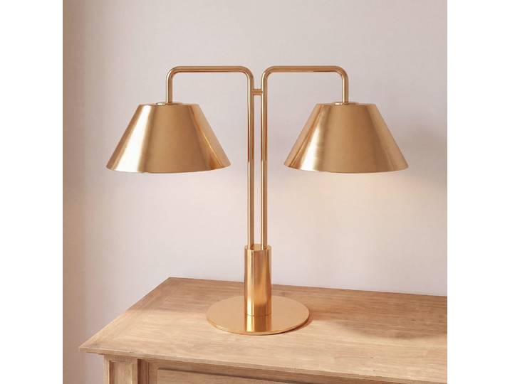 Lampe mit 2 vergoldeten Stahllampenschirmen
