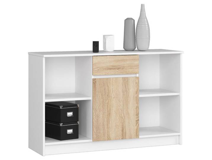 Akord Kommode Weiß, Sonoma Eiche 120x40x77 cm, Rechteckig,Rechteckig, 120x77x40 cm, Kleinmöbel, Kommoden, Kommoden