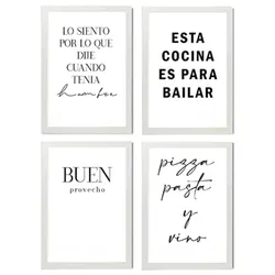 POSTER Set mit 4 Küche TypografieStil A3 Weißer Rahmen