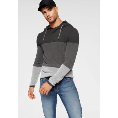 Kapuzenpullover BRUNO BANANI, Herren, Gr. XL, grau (anthrazit, gestreift), Feinstrick, Obermaterial: 50% Baumwolle, 50% Polyacryl, gestreift, schmal, Rollsaum, Pullover Kapuzenpullover, im trendigen Waffel-Look