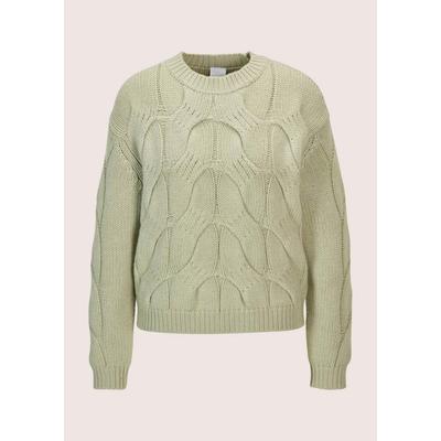 Longpullover MADELEINE "Strickpullover Moderner Wollpullover mit Zopfmuster", Damen, Gr. 36/38, grün (salbei), Obermaterial: 90% Schurwolle WV. 10% Wolle mw., Modern, Pullover Longpullover, Allover-Zopfmuster