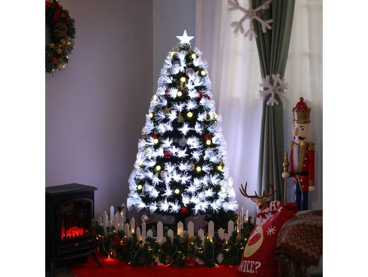 HOMCOM Sapin Noël 120cm Fibre Optique LED Vert avec Pied