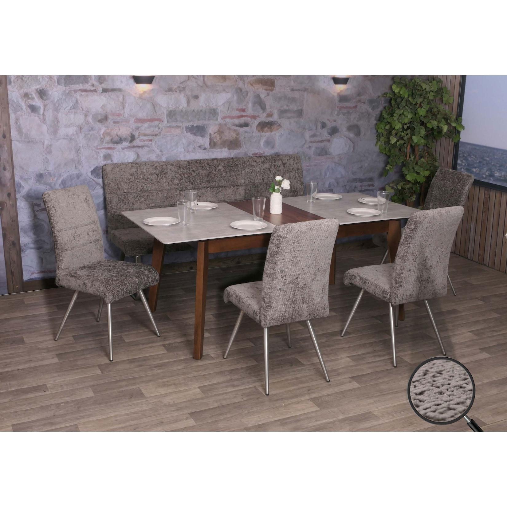 Esszimmer-Set MCW-G55, 4er-Set Stuhl + Sitzbank 180cm, Edelstahl gebürstet Stoff/Textil Chenille ~ dunkelgrau