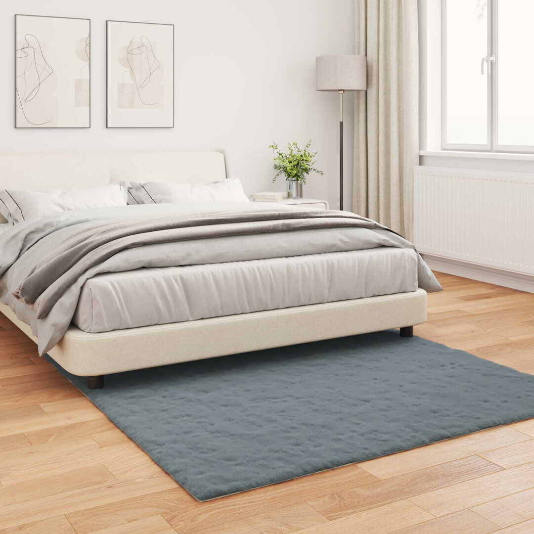 Latitude Run Faux Rabbit Fur Rug Olite Polyester Anthracite Square 160 cm
