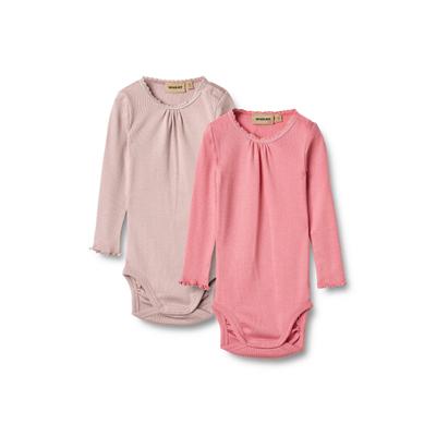 Blusenbody WHEAT "WHEAT 2 Rib Body L/S Lotta", Mädchen, Gr. 92, rosa (pink lila), 48% Baumwolle (Bio), 48% Modal, 4% Elasthan, Bodys