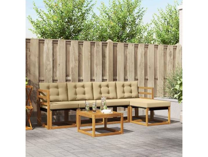 RJPLMFV Ecksofa-Set für den Außenbereich, 6-teilig, Akazien-Textil Massivholzrahmen, atmungsaktive Rückenlehne, Kissen mit Reißverschluss, waschbar, modulare Konfiguration