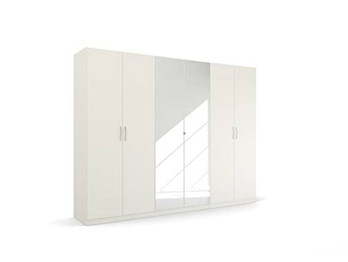 Rauch Möbel Quadra-Spin Pure, Kleiderschrank, Farbe Weiß, Breite 271 cm Schrank im minimalistischen Stil, 6-türig, mit Spiegel, für Schlafzimmer, Jugendzimmer, Garderobe, Flur