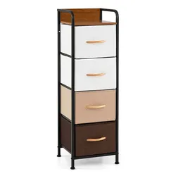 COSTWAY Kommode mit 4 Stoffschubladen, Aufbewahrungsschrank mit Metallrahmen und Holzoberfläche, 80 x 29 x 79 cm, Braun