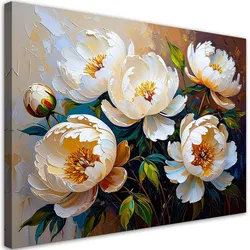 LEINWANDBILD Cremefarbene Pfingstrosen Blumen auf beigem Hintergrund 100x70cm
