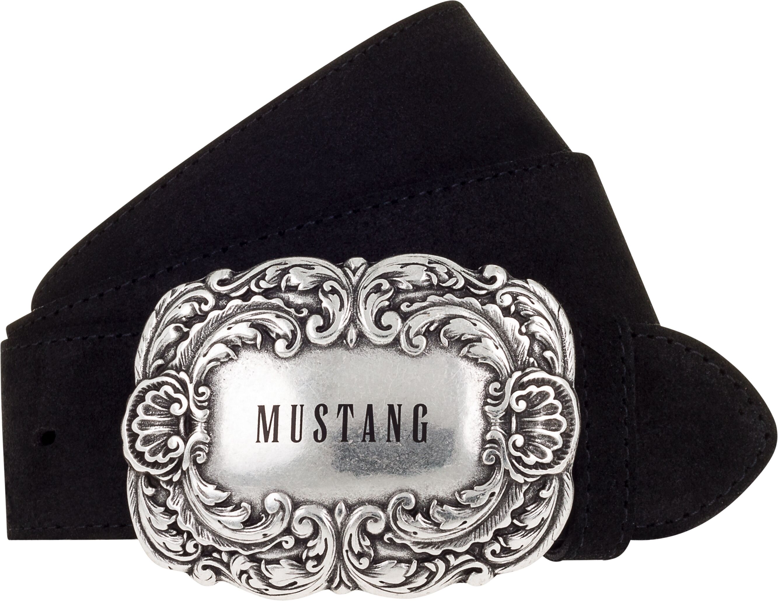 Ledergürtel MUSTANG, Damen, Gr. 105, schwarz, Rindsleder, unifarben, Gürtel Ledergürtel, mit geschwärzter Koppelschliesse schwarz 105