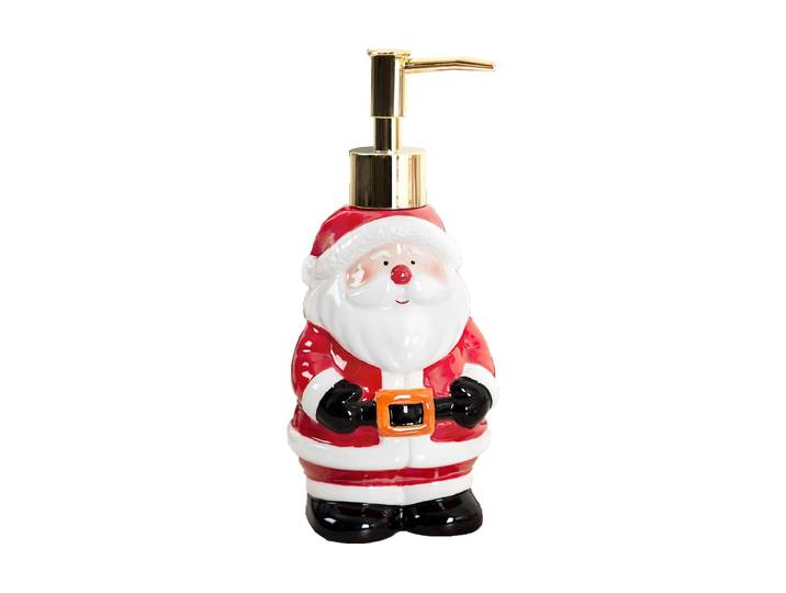Seifenspender DIAQUA Santa Claus 420 ml, Rot/Schwarz/Weiss , rot (rot, schwarz, weiß), B:9,5cm H:20cm T:9,5cm, Keramik, Dosierspender, Seifenspender