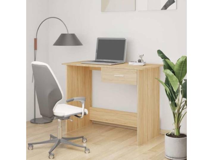 GFDWPUY Schreibtisch Sonoma-Eiche 100x50x76 cm Holzwerkstoff mit Schublade Schublade integriert, pflegeleichte Oberfläche, vielseitig als Konsolentisch nutzbar