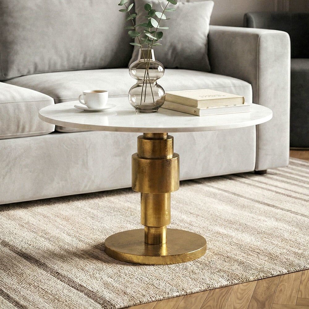 FineBuy Table basse en marbre, blanc Blanc 60x39x60cm
