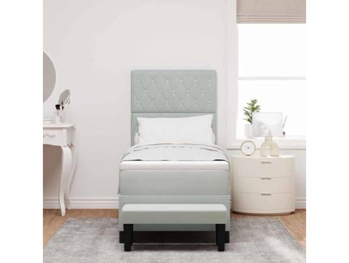 KTHLBRH Boxspringbett hellgrau 200 x 80 cm Samt Struktur aus Holz, Matratze aus mittelfestem Schaumstoff, modernes Design