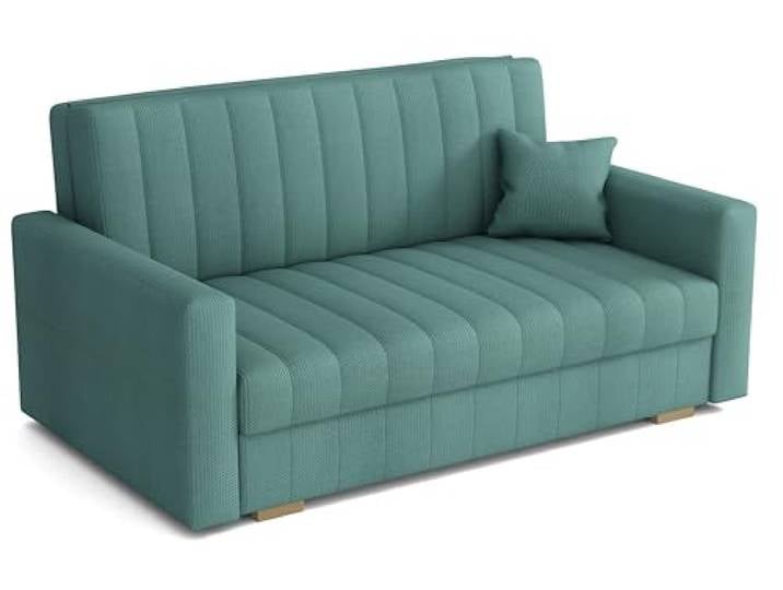MEBLE-LUX Schlafsofa klein Zanzibar I Sofa 3 Sitzer 153 cm Breit I Sofa mit Schlaffunktion I Schlafsofa mit Bettkasten I Couch mit Schlaffunktion Klein Mint