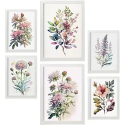 POSTER Set Mit 6 Landblumen Vollfarbige Natur Und Botanikdrucke Mit Blumenmotiven Auf Reinweißen Hintergründen Innenarchitektur A3 & A4 Weißer Rahmen