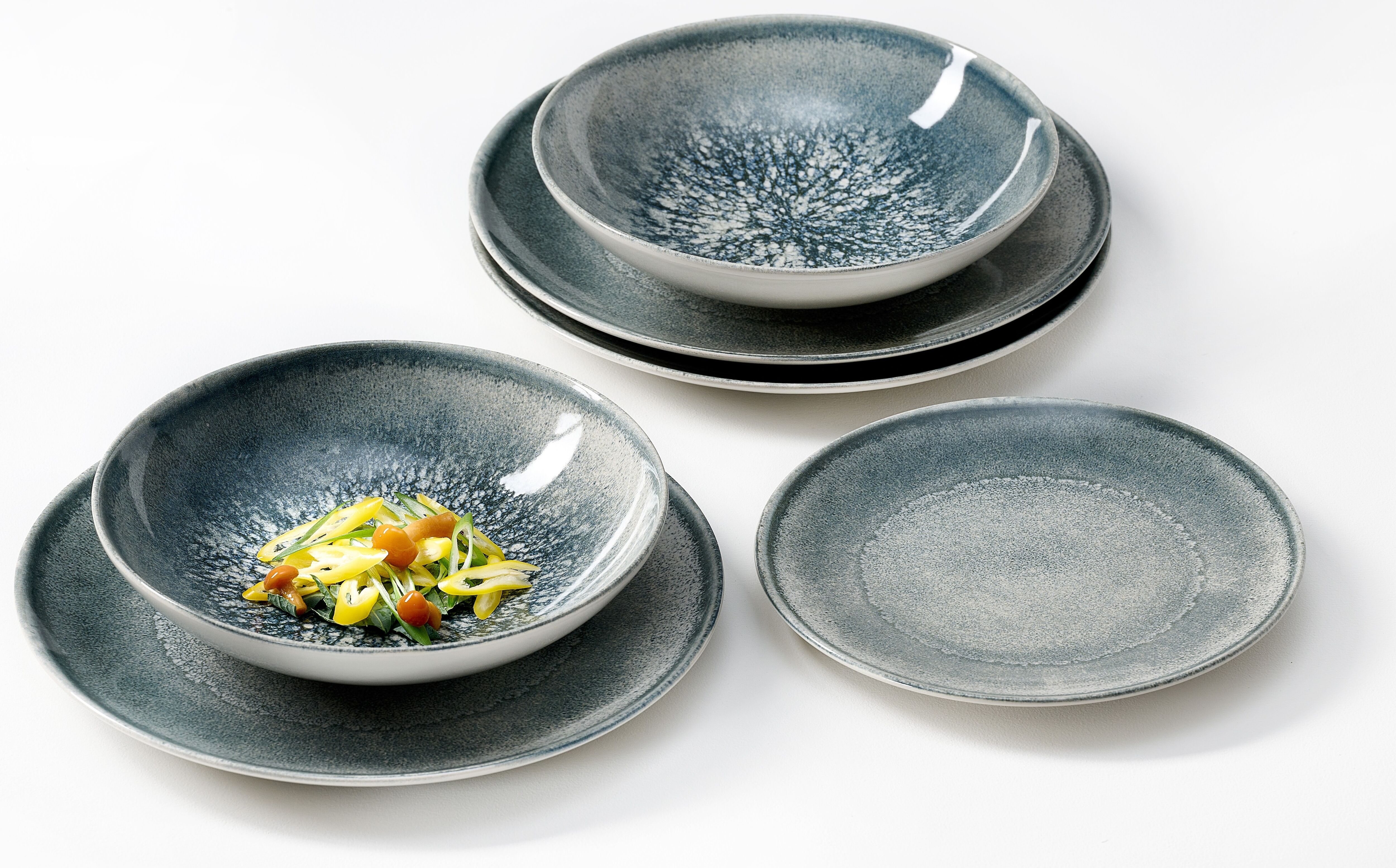 Tafelservice RITZENHOFF & BREKER "Grana", blau (grau), 18, Steinzeug, Geschirr-Sets, Tafelservice
