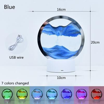 Universal Stock Flowing Sand Lamp LED Night Light Moving Sand Art Desk Decor For Relaxation blue