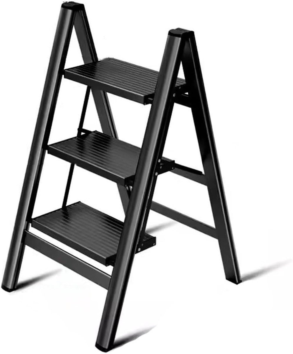 Zwarte opvouwbare ladderstoel met 3 treden