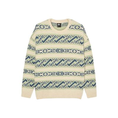 Strickpullover QUIKSILVER "Liam Jacquard", Herren, Gr. XL, beige (peyote heritage stripe lia), Obermaterial: 28% Baumwolle, 28% Polyamid, 20% Modacryl, 10% Seide, 9% Linen, 5% Recycled andere Fasern., Pullover Strickpullover