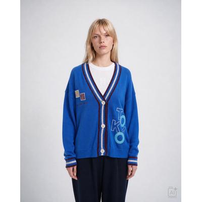 Cardigan SMITH & SOUL, Damen, Gr. M, blau (saphire), Strick, Obermaterial: 50% Baumwolle, 50% Polyacryl, bestickt, kontrastfarbene Details, hüftbedeckend, tiefer V-Ausschnitt, Rippbündchen kontrastfarben, Strickjacken, mit V-Ausschnitt, Stickereien