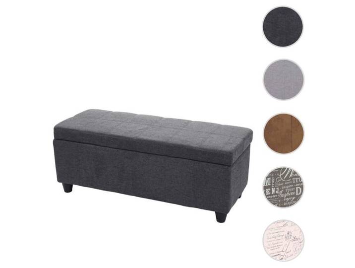 Coffre de rangement Kriens banc tissu/textile 45x114x45cm ~ gris foncé