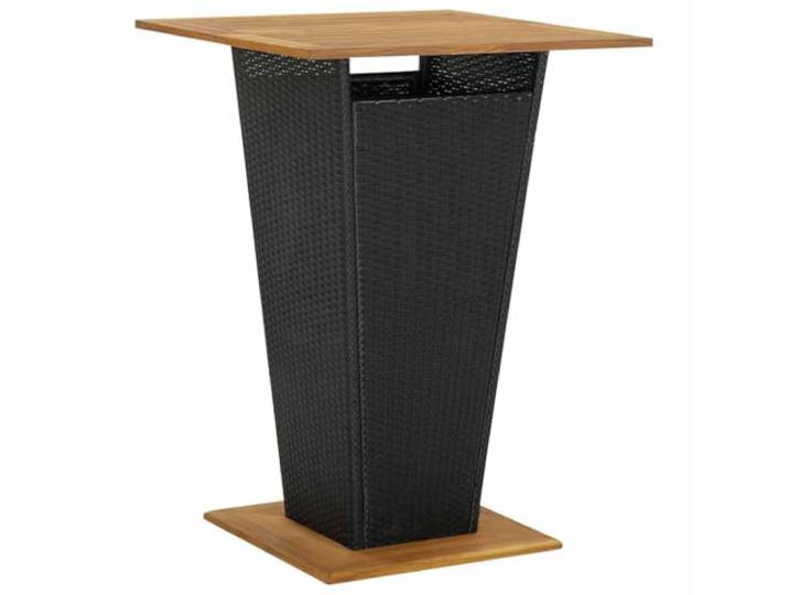GHVBNMF Bartisch Schwarz 80x80x110 cm PE-Rattan Massivholz Akazie Robuster Stehtisch mit Holzplatte für Garten, Terrasse und Partys im Freien. Stabil durch pulverbeschichtetes Stahlgestell.