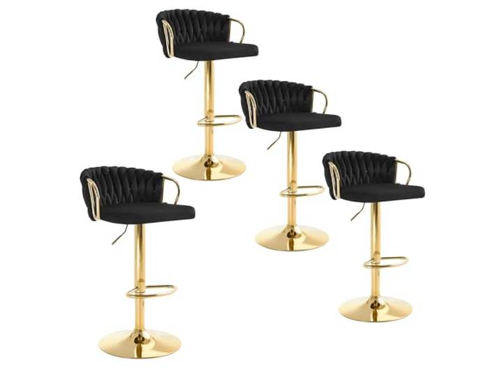 WOLTU Barhocker 4er Set, mit geflochtener Lehne, Samtstuhl, Schwarz Barstuhl höhenverstellbar, 360° drehbar, Küchenhocker mit Fußstütze, Metallrahmen, für Küche Hausbar