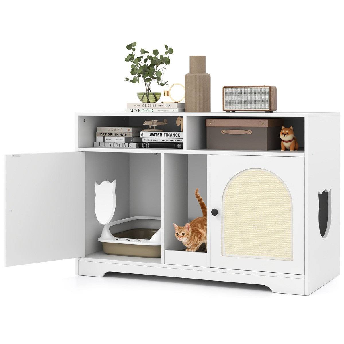Costway Kattenkast voor 2 katten met opbergruimte - Wit