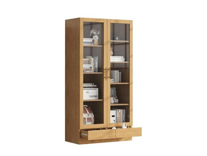 Armoire Bureau Moderne 80x40x160cm Vitrine Bibliothèque Bois Étagères Décalées Tiroirs Pression