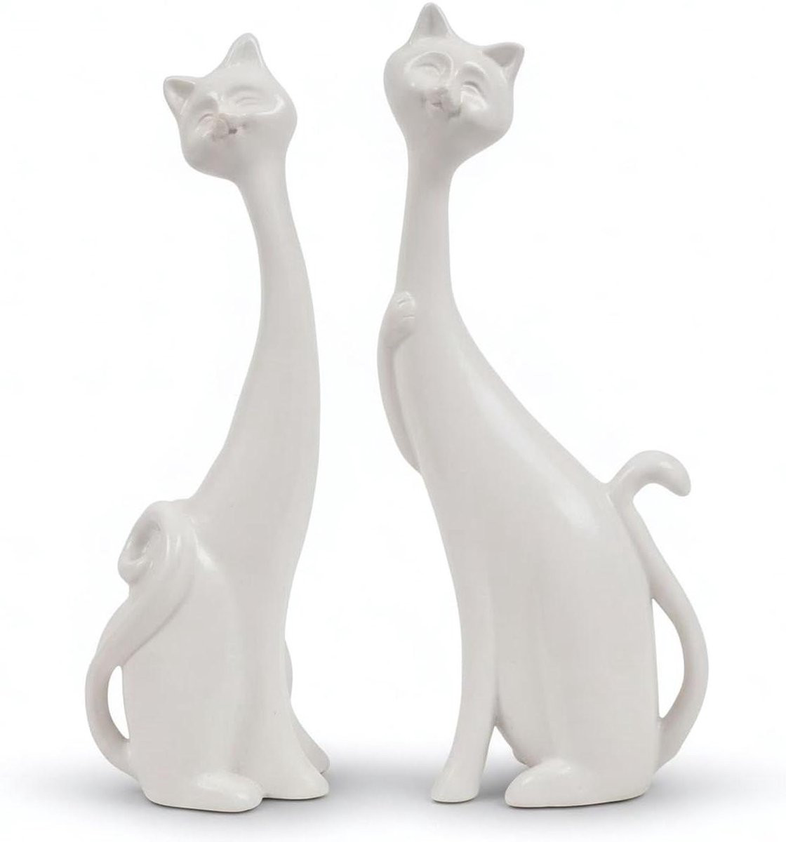 Set van 2 abstracte kattenbeelden in wit voor decoratie van je woonkamer