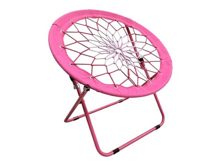 CAMP SOLUTIONS Faltbarer Bungee-Stuhl, tragbar, rund, Rosa Atmungsaktiver elastischer Bungee-Schnursitz für Schlafsäle, Schlafzimmer, Spielzimmer, Camping, Wohnungen und kleine Räume