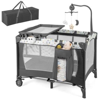 Costway Multi-Functional Baby Playpen with Mattress and Removable Changing Table-Beige