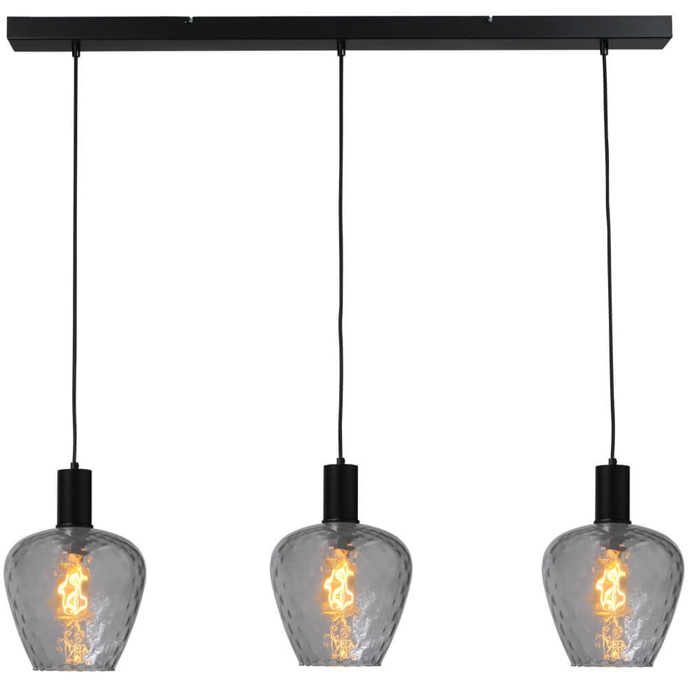 Masterlight Porto 3-lichts hanglamp met Diamond smoke glazen - zwart