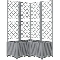 Helloshop26 - Hochbeet für Pflanzen Blumen und Terrassen mit Rankgitter hellgrau 80 x 80 x 136 cm PP grau 02_0038364