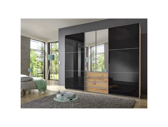 Wimex MagicGlas Dreh-/Schwebetürenschrank mit Glasfronten - Glas grey, Plankeneiche Nachbildung, Spiegelglas - 236 Modern, Zeitlos