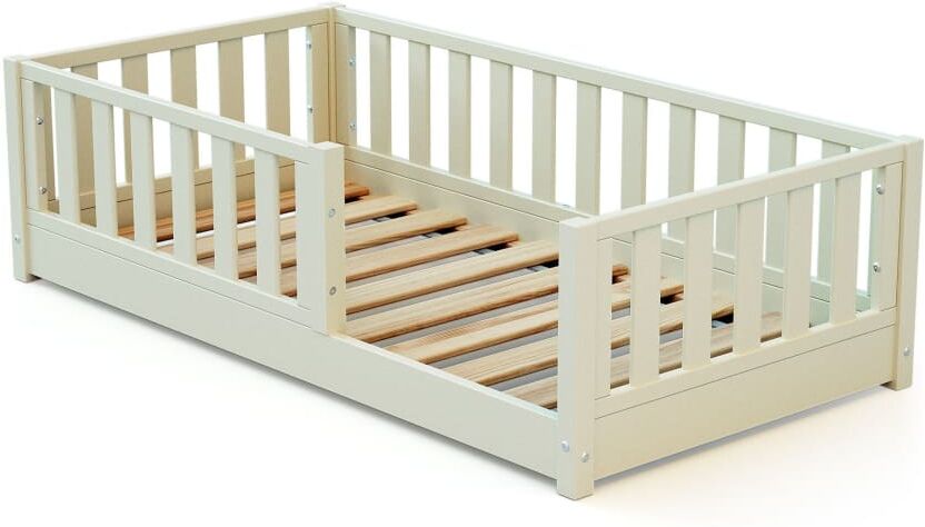 Jurababy Lit enfant au sol en bois 70x140 - blanc perle Blanc 148x42x76cm
