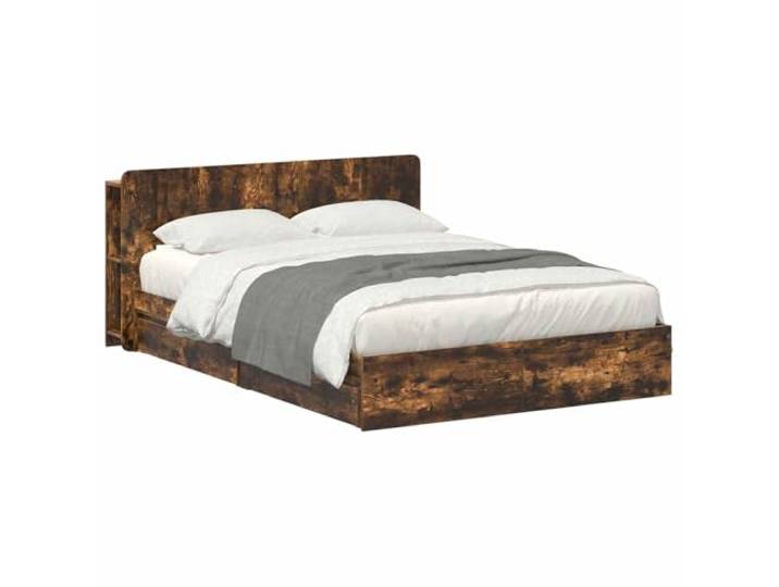 PUGYNBK Bettgestell mit Stauraum Eiche rauchfarben Robustes Holz, integrierte Schubladen, Rahmen mit Lamellen, moderner Stil, einfache Montage