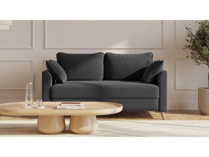 BRUNO Schlafsofa 140cm in Anthrazit Flow stabiles Massivholz & Boxspringkomfort