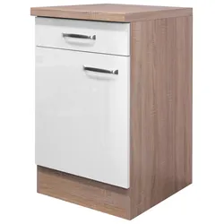 Küchenunterschrank Weiß Hochglanz/Eiche