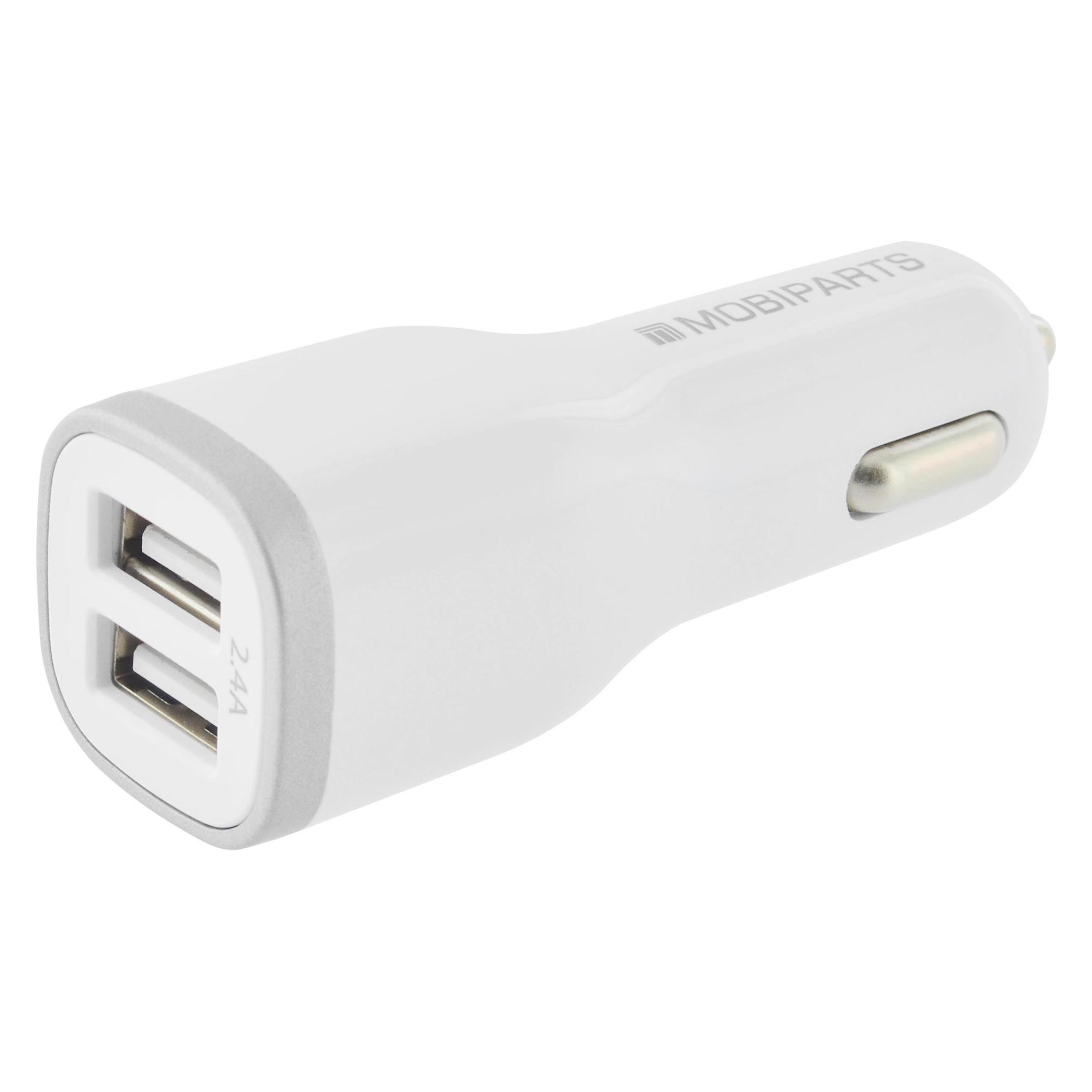 Mobiparts Car Charger Dual USB 12W/2.4A + Micro USB Cable White (MP-37537)