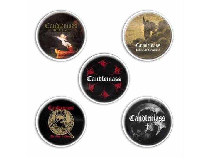 CANDLEMASS BUTTONSET BADGES SET AANSTEKKERSET # 1 EPICUS DOOMICUS METALLICUS PINS