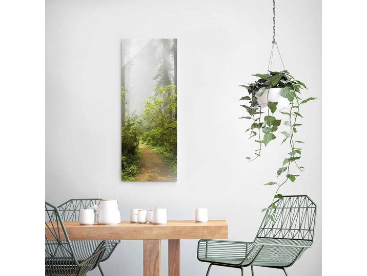 Glasbild Nebliger Waldpfad Glasart: Sicherheitsglas Material: Glas Motiv: Bäume, Pflanzen & Natur Muster: mit Motiv Grün 30 x 80cm