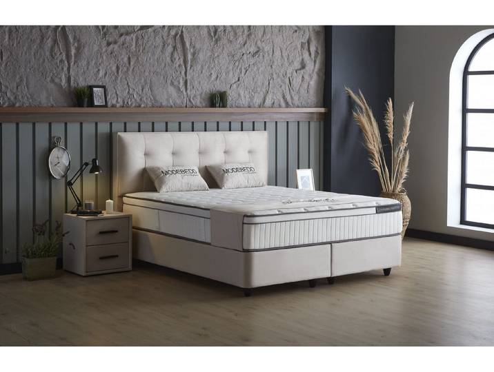 Viva Möbel Boxspringbett MODE (120 x 200 cm, ohne Nachttisch), Boxspringbett mit Stauraum - mit platzsparender Funktion