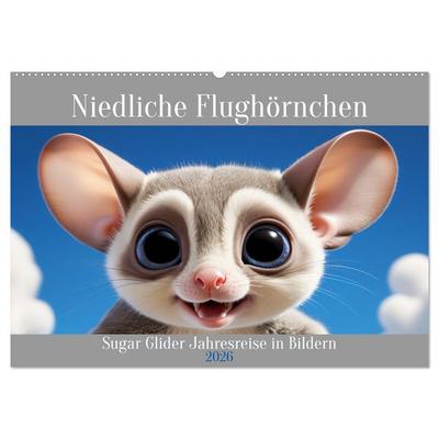 Niedliche Flughörnchen - Sugar Glider Jahresreise (Wandkalender 2026 DIN A2 quer), CALVENDO Monatskalender