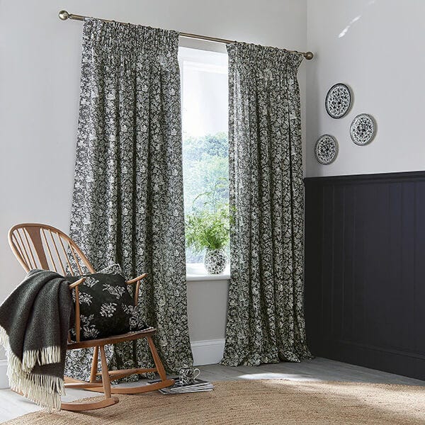 Burleigh For Bedeck Regal Peacock Lined Curtains 90x72 Charcoal/White