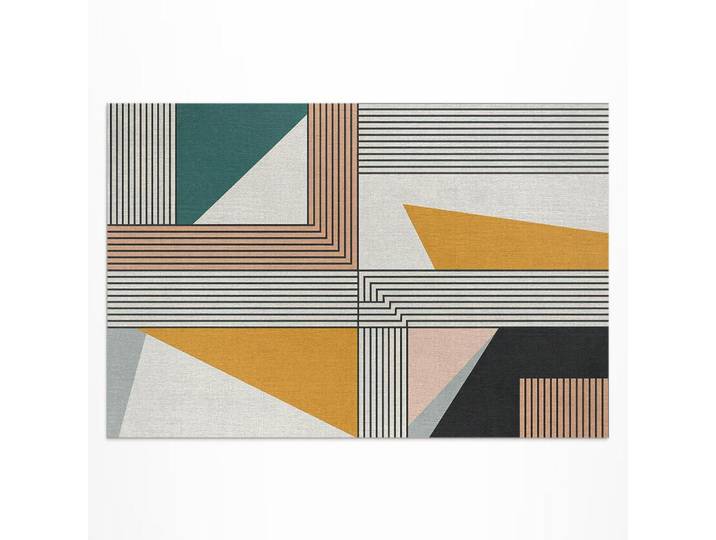 Wallfluent Teppich 150x225 cm Lineare Abstraktion Bauhaus, Mehrfarbig, Kunststoff, 150x225 cm, Teppiche und Böden, Teppiche