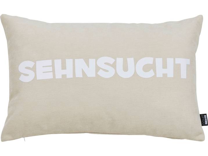 Dekokissen DONE. SEHNSUCHT , beige (beige, weiß, schriftzug), B:40cm L:60cm, Polyester, Dekokissen_Sitzkissen_Kissenhüllen, Dekokissen, Extra weiche Haptik
