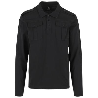 Langarmshirt BRANDIT "Brandit Herren Jersey Poloshirt Willis longsleeve", Herren, Gr. XL, schwarz, 100% Baumwolle, unifarben, normal, amerikanischer Ausschnitt, Shirts Langarmshirt
