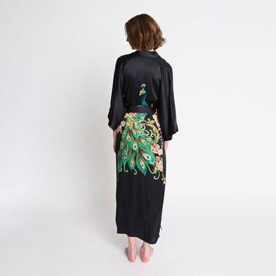 KIM + ONO Hand-Painted Peacock Kimono Robe - Long   KIM+ONO - black / one size